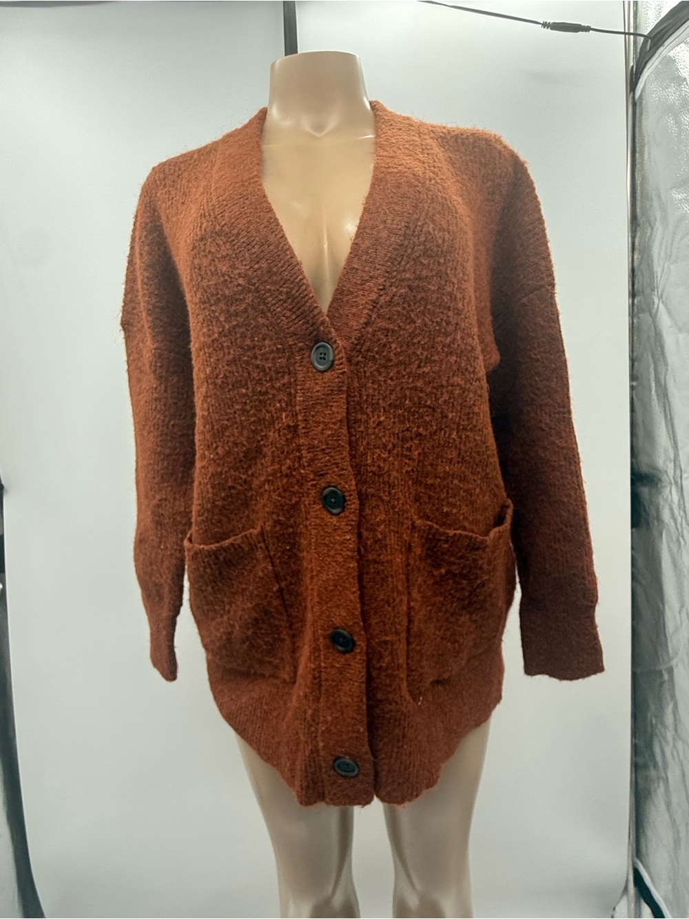 Madewell Cardigan Sweater Womens M Orange Fuzzy Knit V Neck Button Pockets